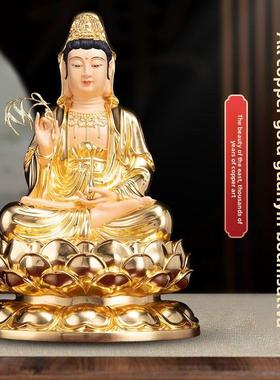 南海观音菩萨坐莲观音神话三圣铜像