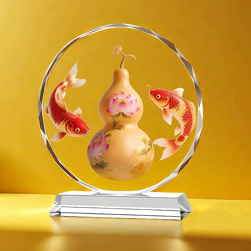 葫芦锦鲤水晶摆件客厅送朋友礼品桌面摆件家居乔迁送礼品工艺品
