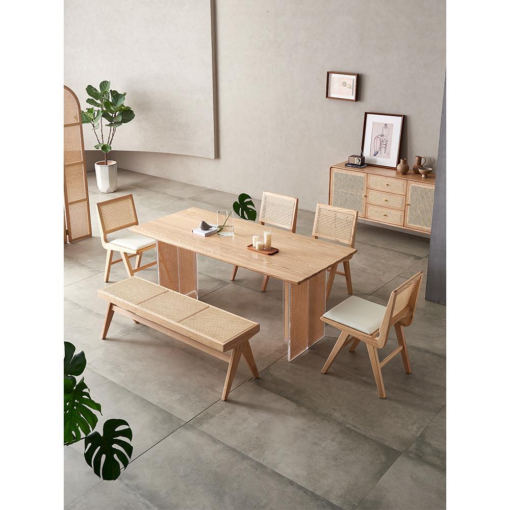 北欧实木藤编家用餐桌椅组合东南亚现代简约白蜡木小户型饭桌子