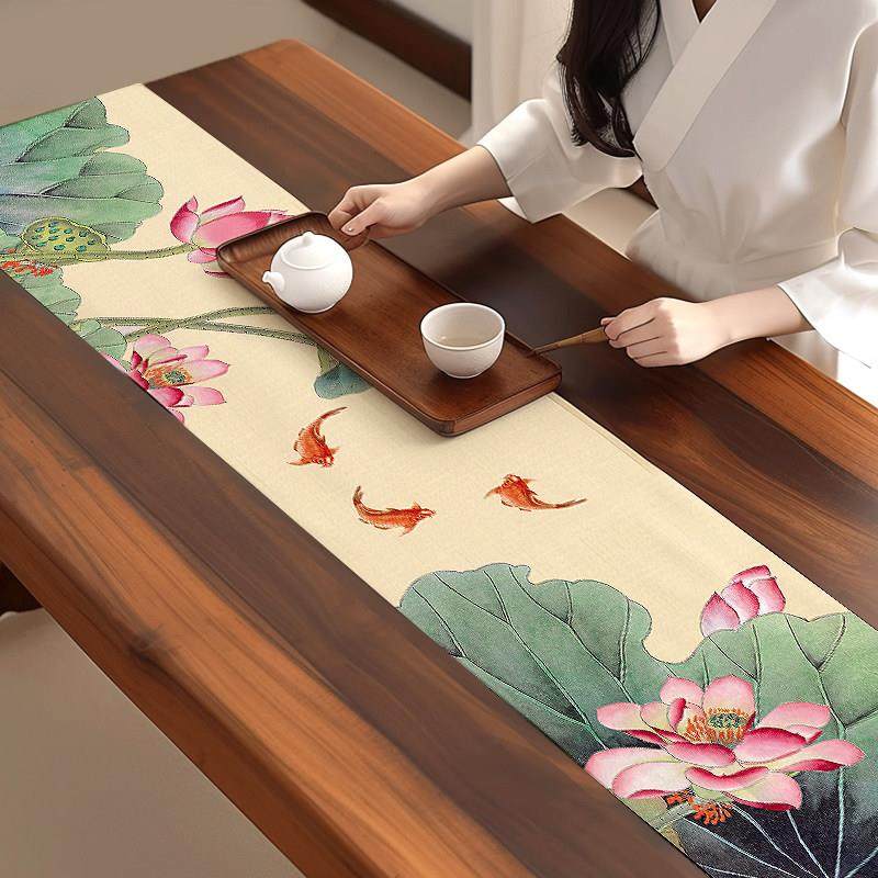 莲花茶席茶布茶桌中式桌旗餐桌禅意茶台长条茶几防水桌布垫布棉麻,居家布艺,桌旗,淘宝优惠券,粉丝福利购,淘宝优惠卷
