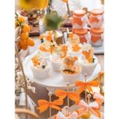模拟甜品桌摆件方糖纸杯蛋糕模型橙色婚礼布局装 饰橱窗场景照片道