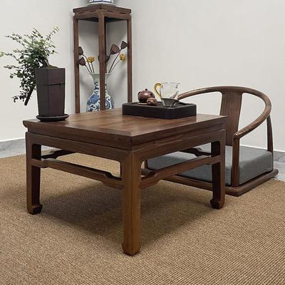 中式飘窗方桌黑胡桃木家用禅意茶几棋桌实木榻榻米茶桌席地椅组合