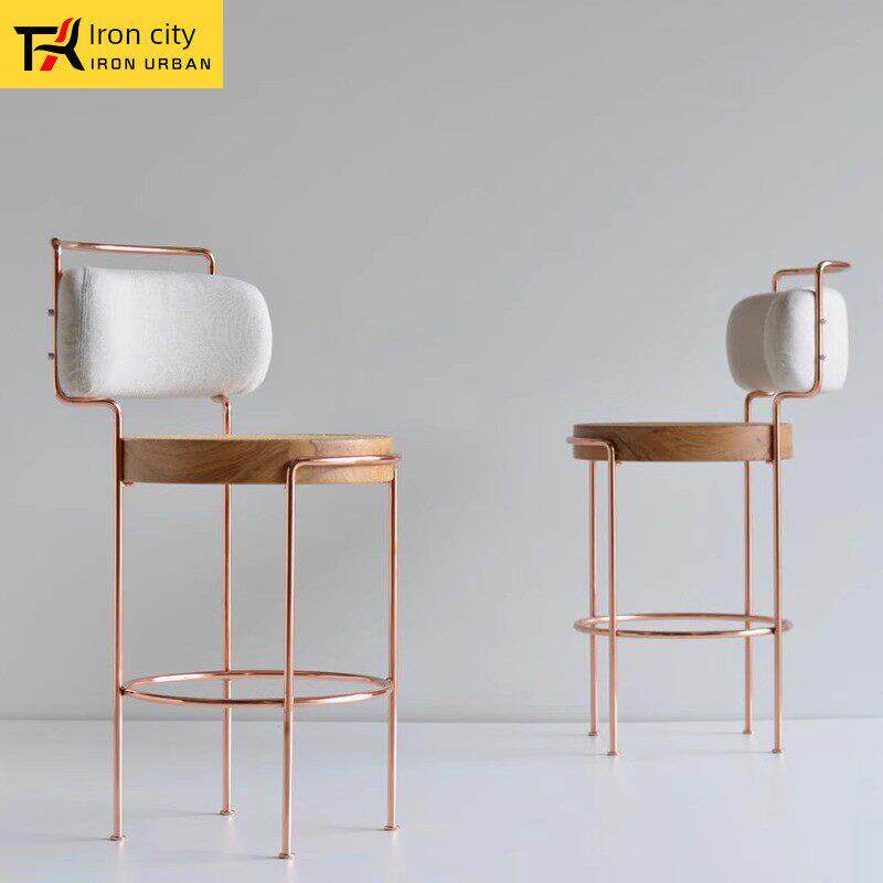 酒吧椅设计师靠背创意时尚后现代简单金属可及豪华实木岛高凳