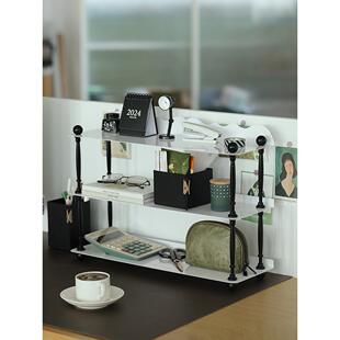 白色三层置物架 办公桌面收纳架 多层铁艺杯子架书房多功能整理架