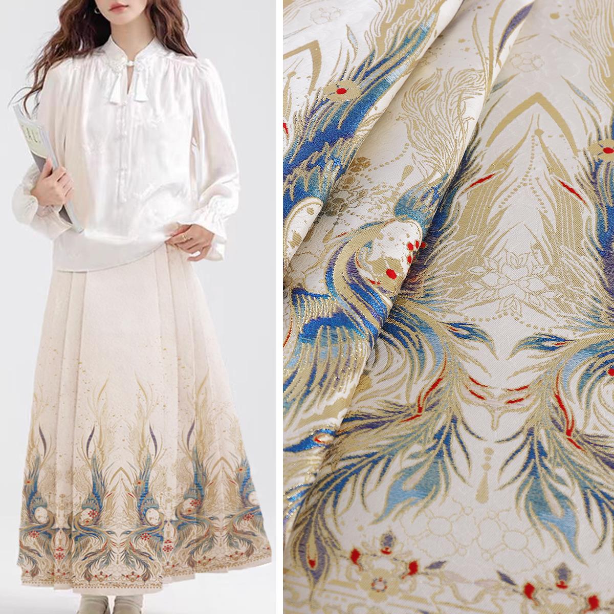 【SY003凤语微澜】中式汉服马面裙面料明制国风织金襦裙提花布料