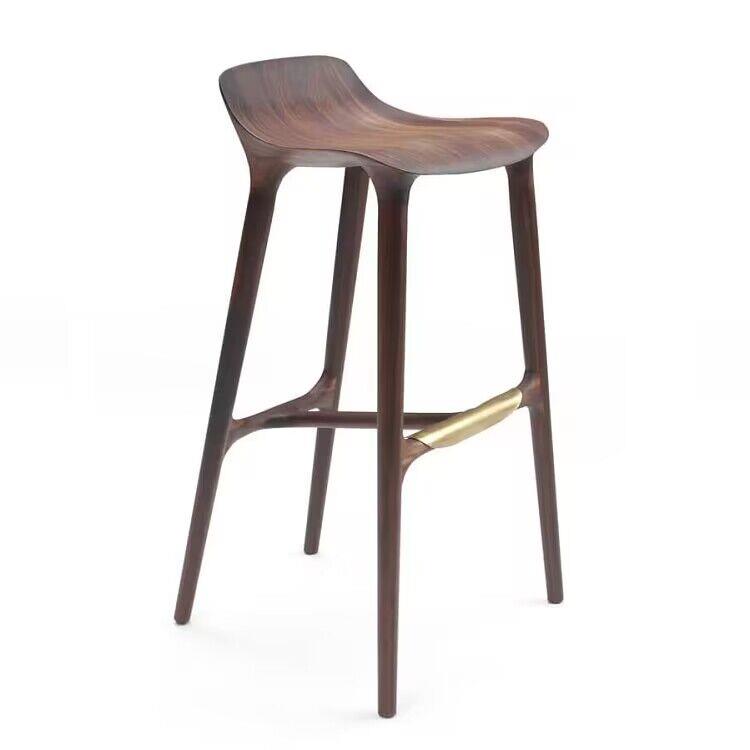 意式极简实木吧椅餐椅北美黑胡桃木家用高脚凳北欧网红会所岛台凳