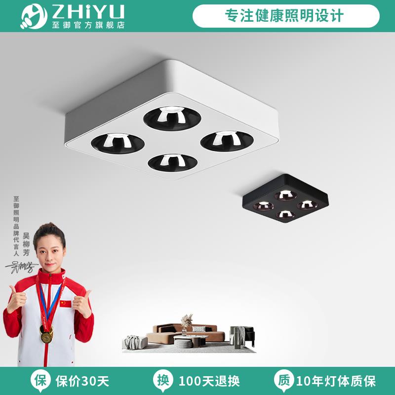 至御客厅吸顶天花灯四头方形盒子灯led斗胆格栅灯明装射灯040