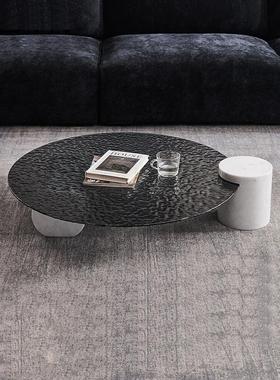 Baxter意式极简圆形水波纹茶几轻奢大理石热熔玻璃创意茶台