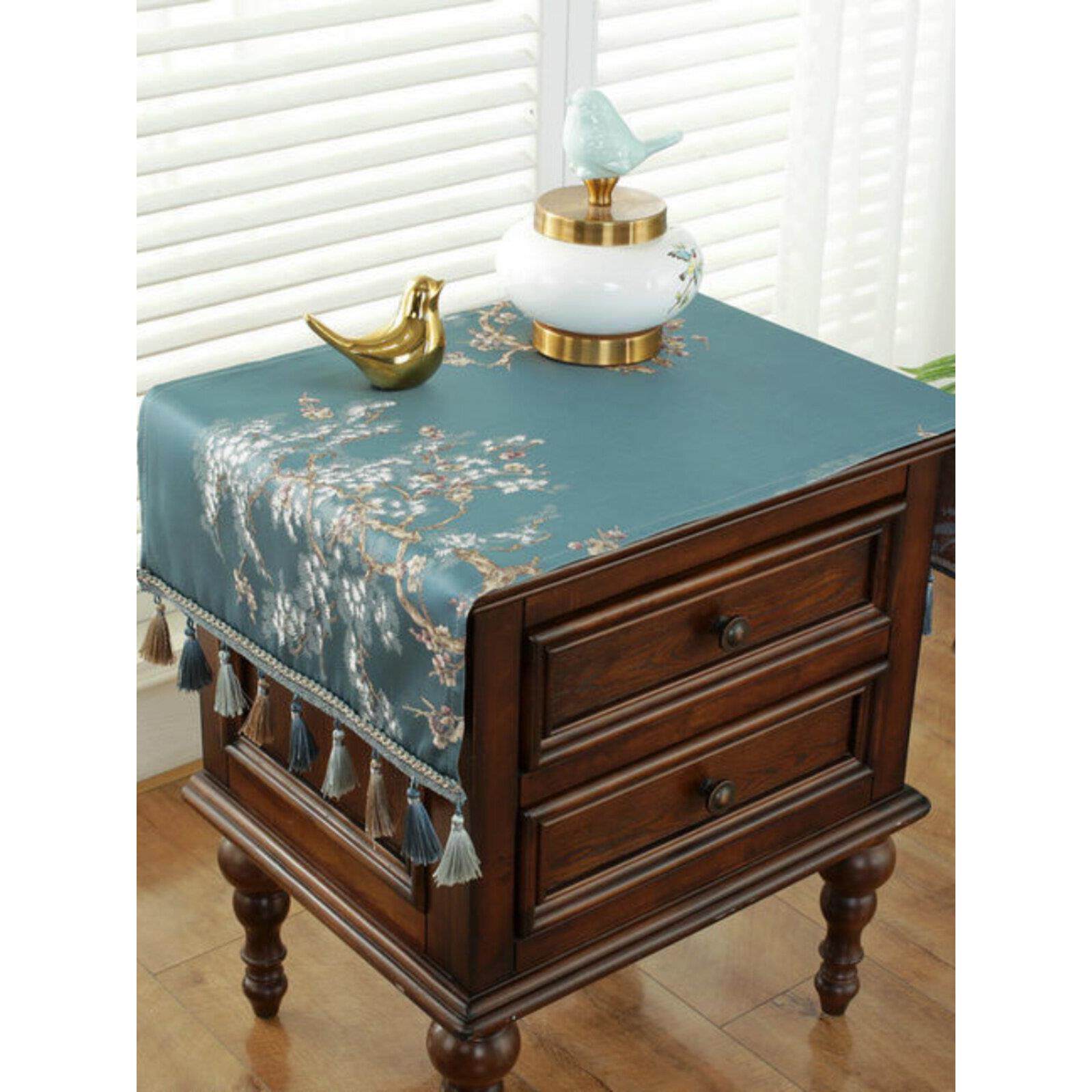 新中式床头柜盖布高档奢华防尘盖巾家用卧室长方形打印机装饰罩子