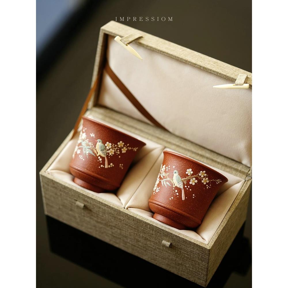 宜兴紫砂幸福眉对礼盒下坡泥60Cc/160Cc沙壶印象