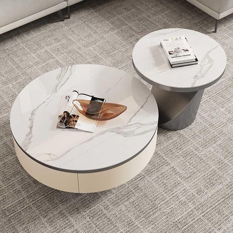 轻奢现代设计师款意式岩板茶几电视柜高端创意厅现代简约大小圆形
