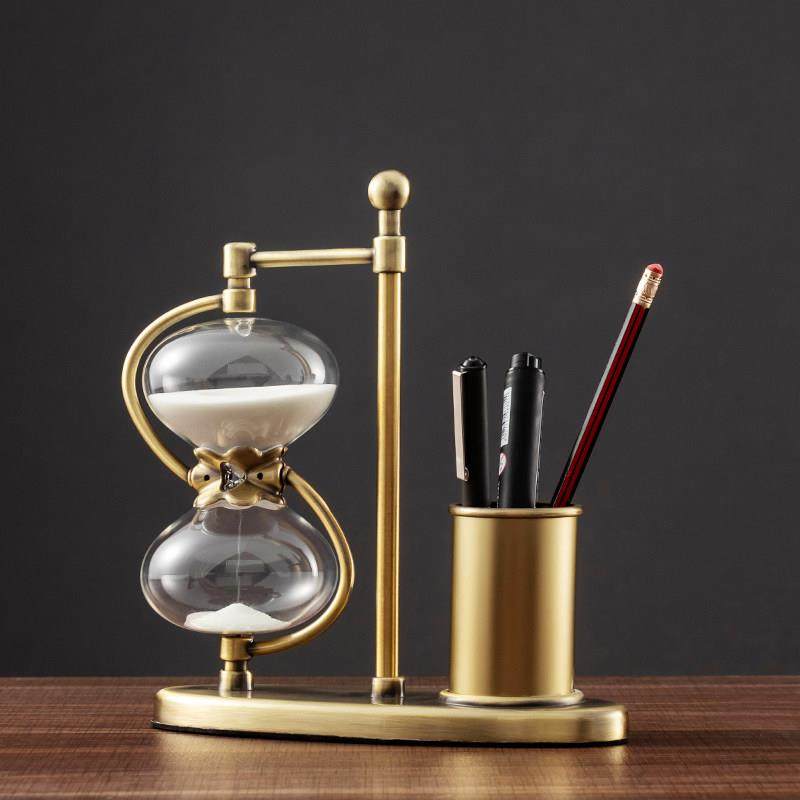 沙漏笔筒创意轻奢桌面收纳计时摆件简约办公桌收纳盒办公室装饰品,家居饰品,装饰摆件,淘宝优惠券,粉丝福利购,淘宝优惠卷