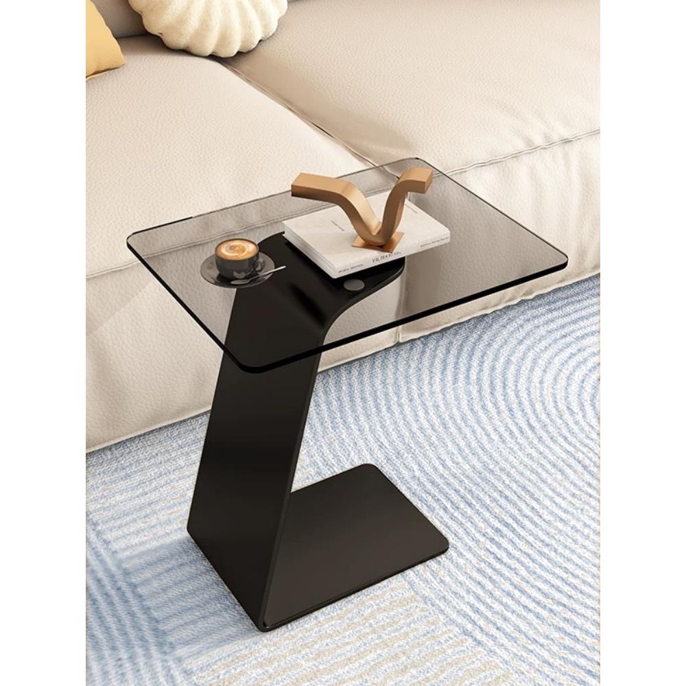 钢化玻璃茶几客厅沙发意式边几轻奢现代简约高级极简圆桌创意角几