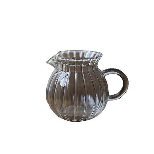 下午茶圆肚覆古条纹手工制高硼硅玻璃分茶器耐热玻璃咖啡奶杯公杯