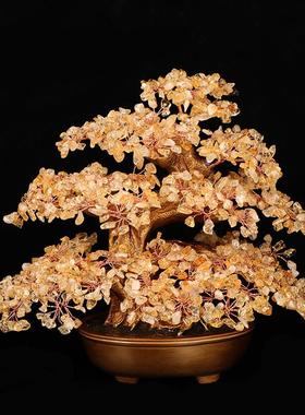 天然黄水晶摇钱树招财进宝饰品家居酒柜客厅装饰店办公室小摇钱树