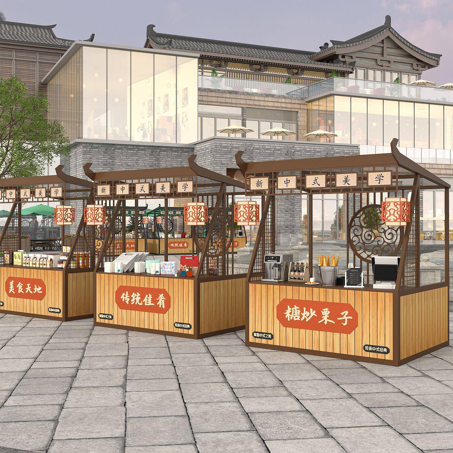 中式摆摊推车夜市小吃摊旅游景区仿古售卖亭古风民间可移动摊位架