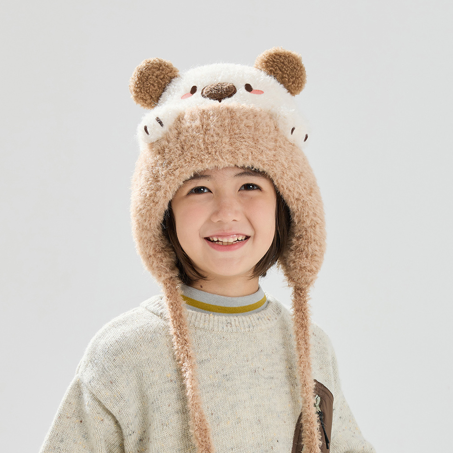 兔七宝毛线帽针织帽小熊设计可爱