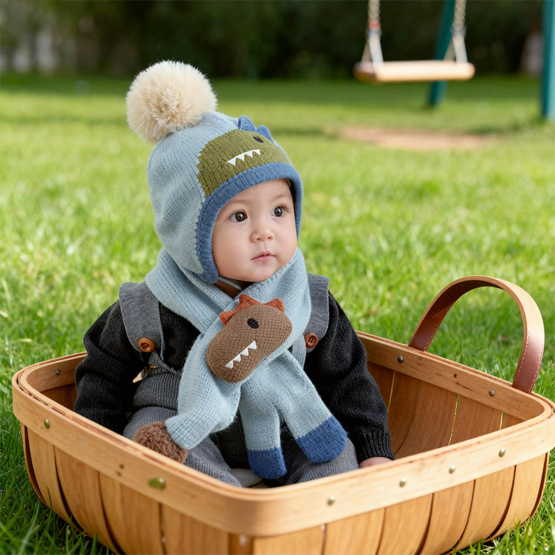 兔七宝毛线帽针织小恐龙设计可爱