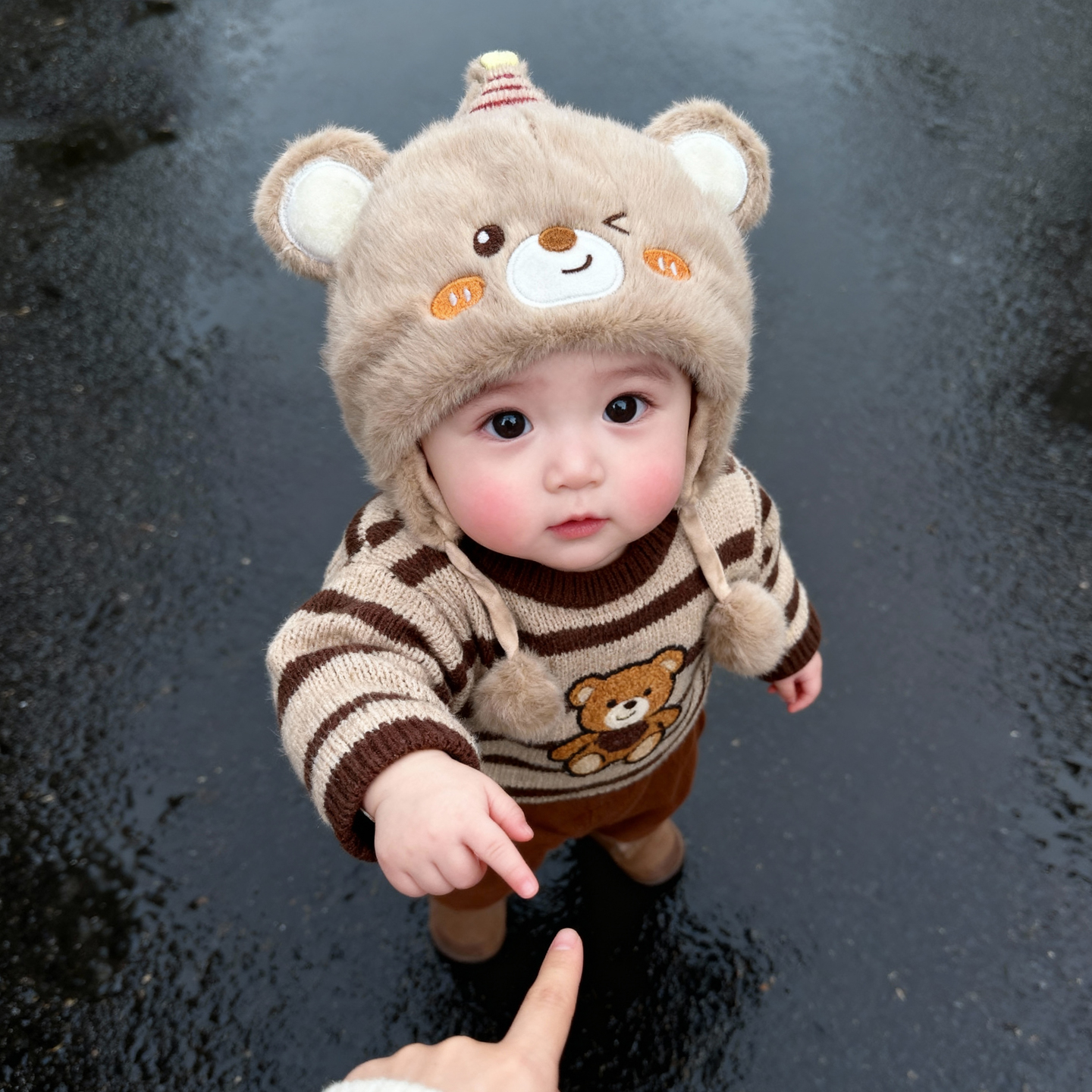 兔七宝毛绒帽护耳帽圣诞小熊可爱