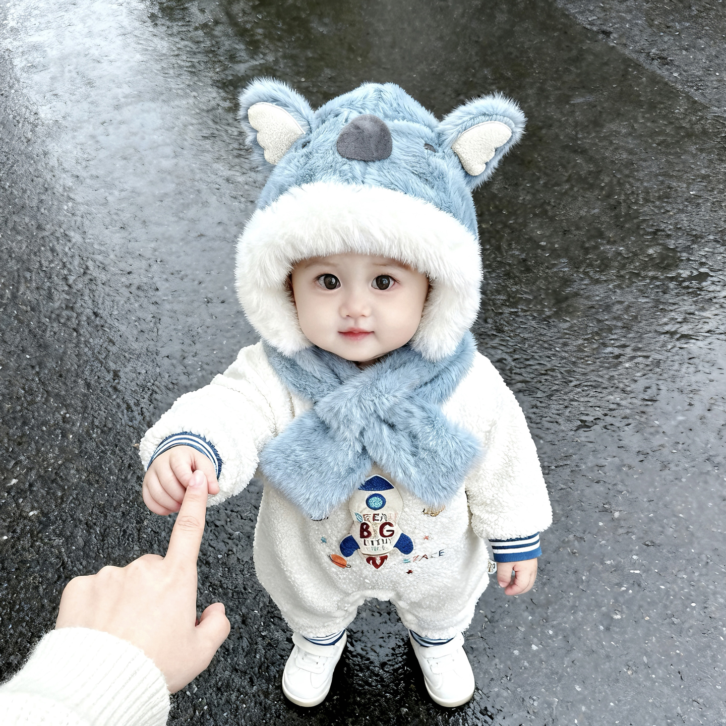 兔七宝毛绒帽护耳帽小考拉设计萌