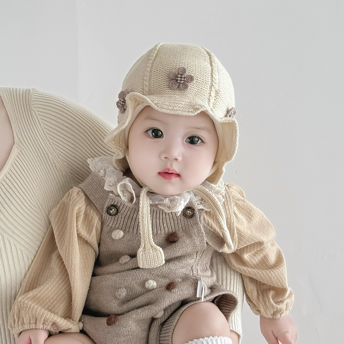 兔七宝毛线帽针织帽甜美小花可爱