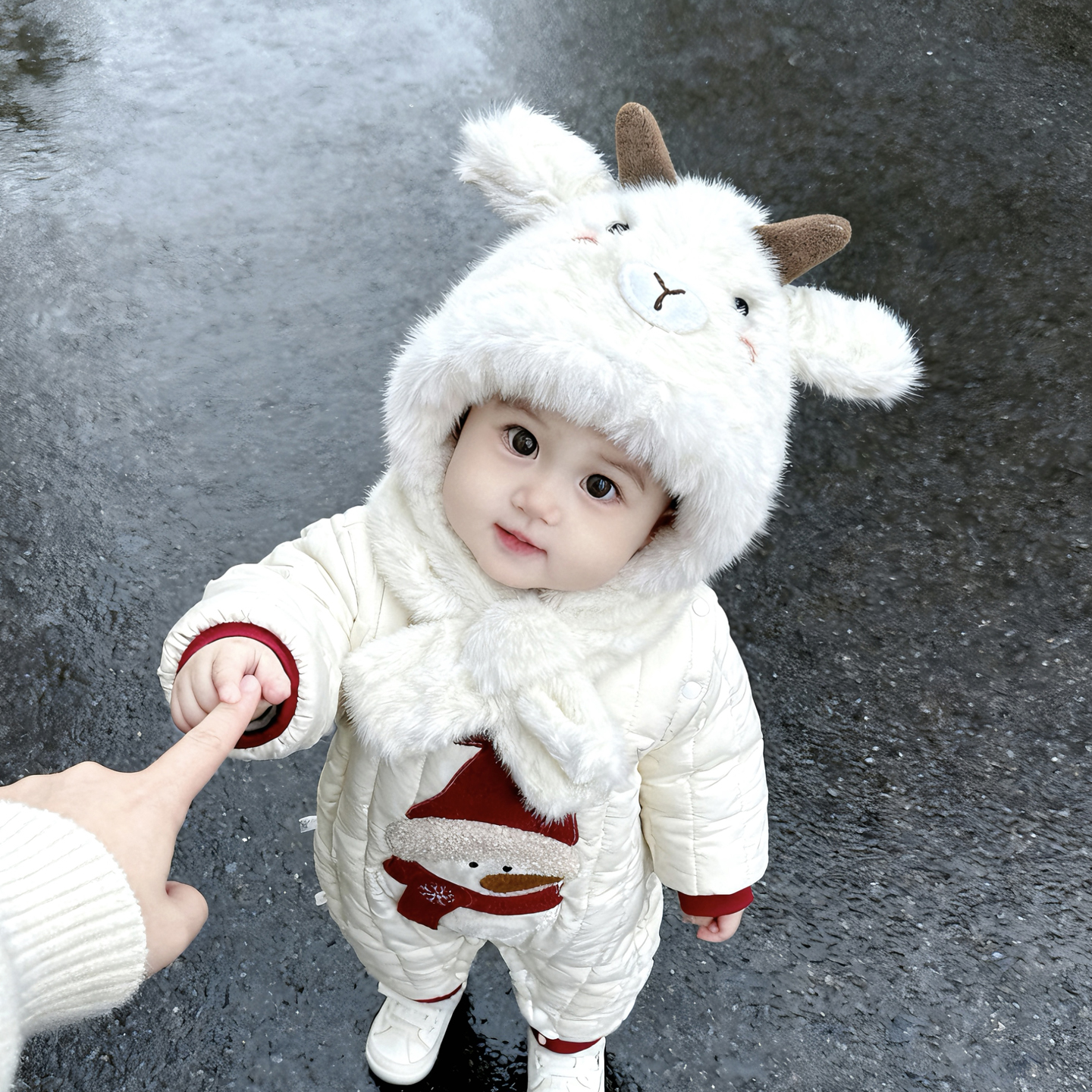 兔七宝毛绒帽护耳帽小羊设计可爱