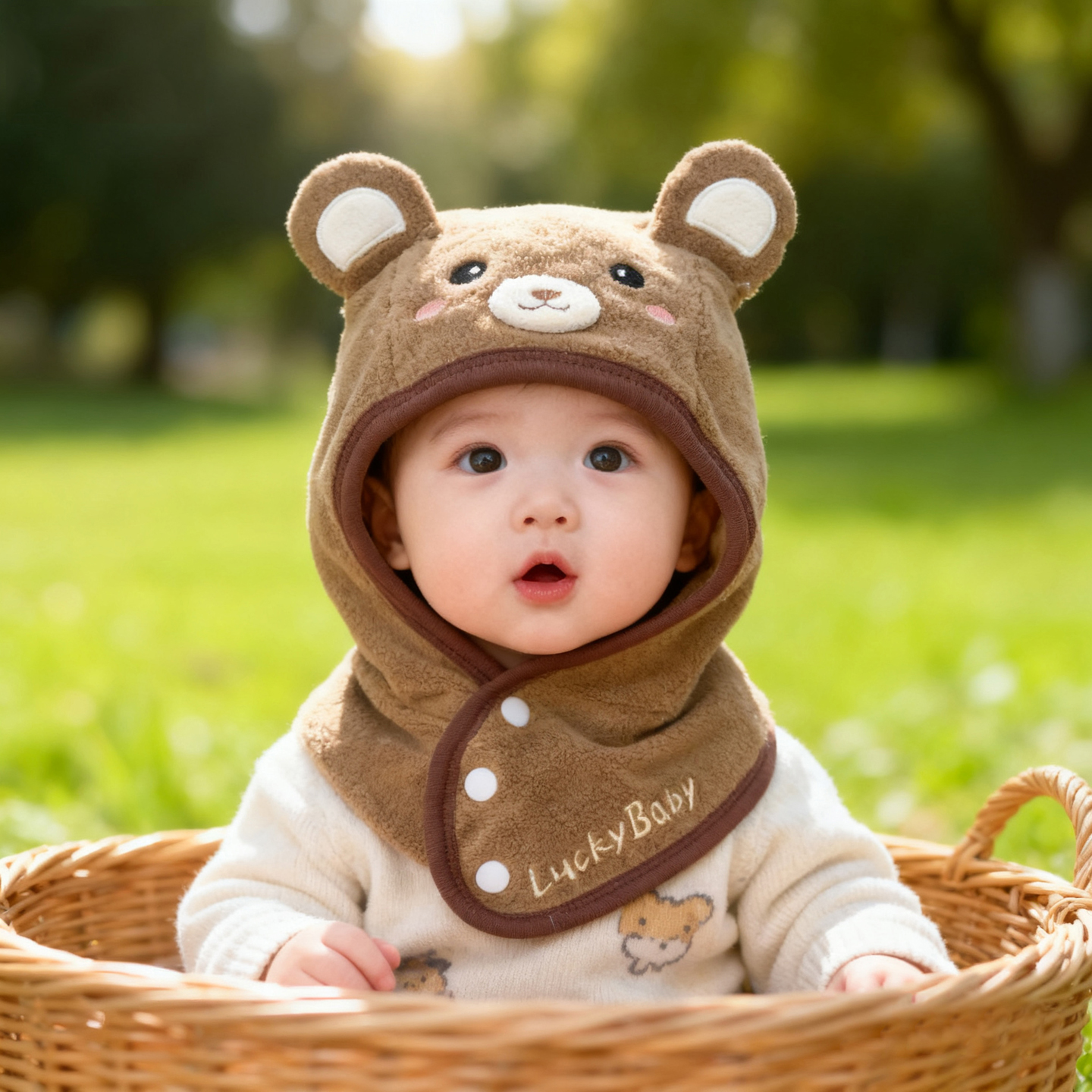 兔七宝毛线帽针织帽小熊设计可爱