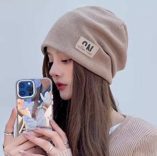 LOGO可定制网红堆堆帽女秋冬季日系显脸小百搭护耳包头套头针织帽