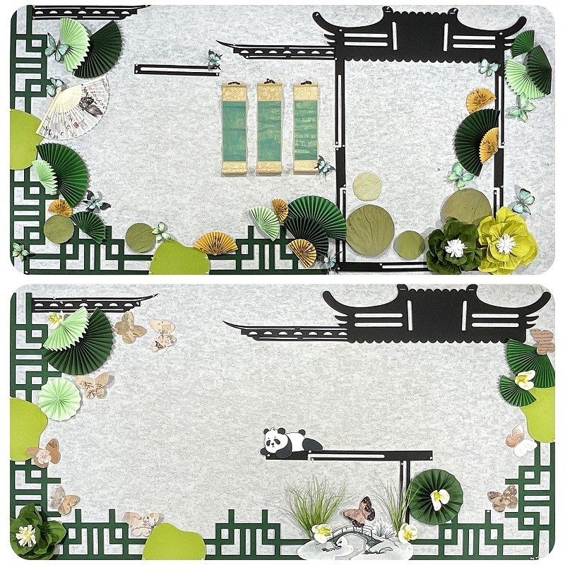 新中国风小学板报墨檐花主题墙毛毡材料墙贴纸装饰墙装饰