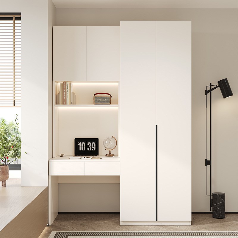 实木书桌带衣柜一体卧室家用电脑桌连体衣橱柜组合学习桌子经济型