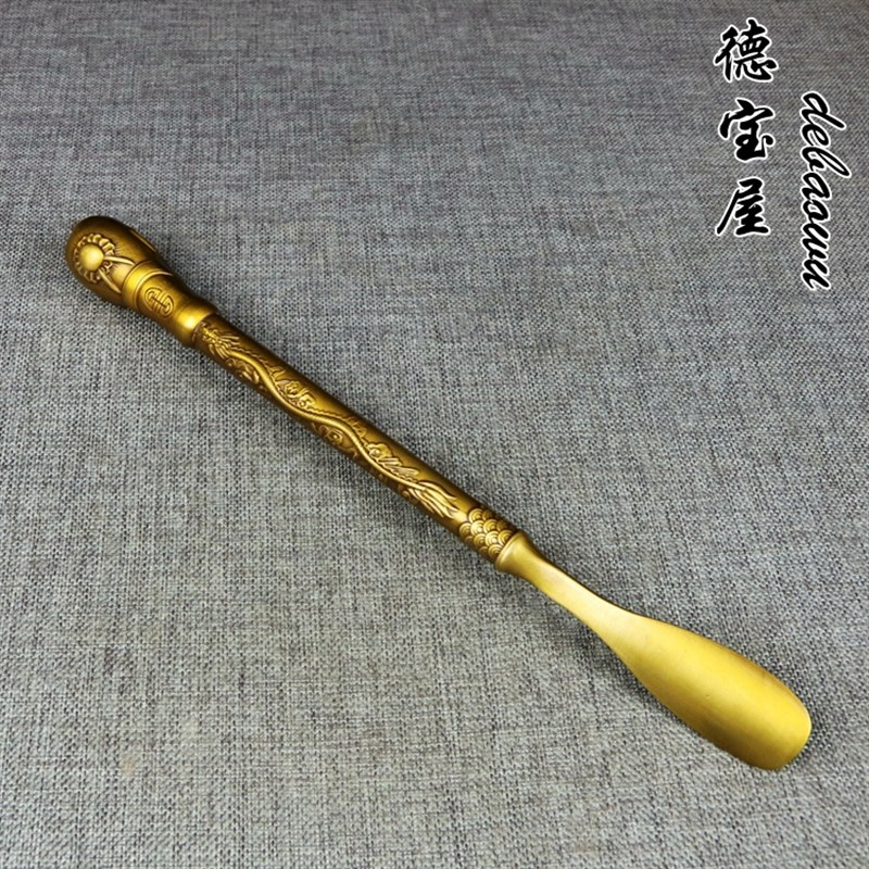 古玩铜器收藏仿古做旧纯铜寿星鞋拔子提鞋用品家居装饰工艺品摆件