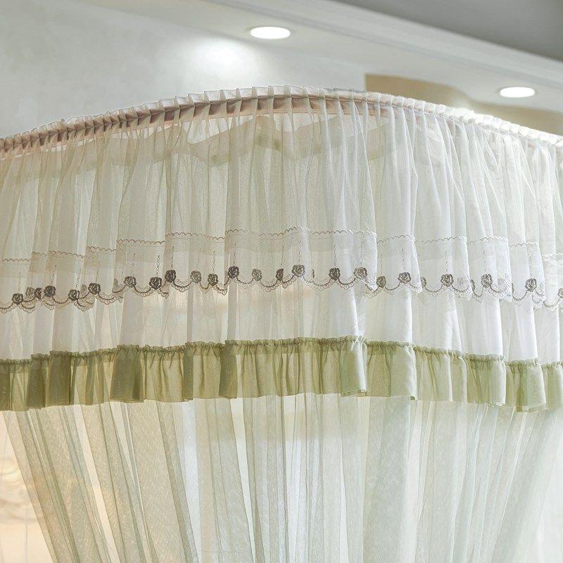 新款U型轨道滑轮导轨蚊帐双层纱加密公主风宫廷落地家用卧室床幔