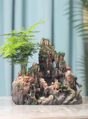 创意假山花盆树脂摆件造景绿化植物室内场景装饰客厅盆景中式景观