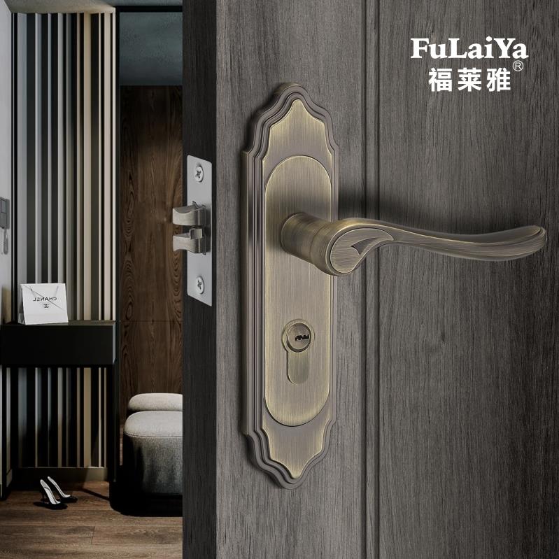 单舌门锁青古铜锌合金欧式复古门锁静音卧室房门室内孔距F145