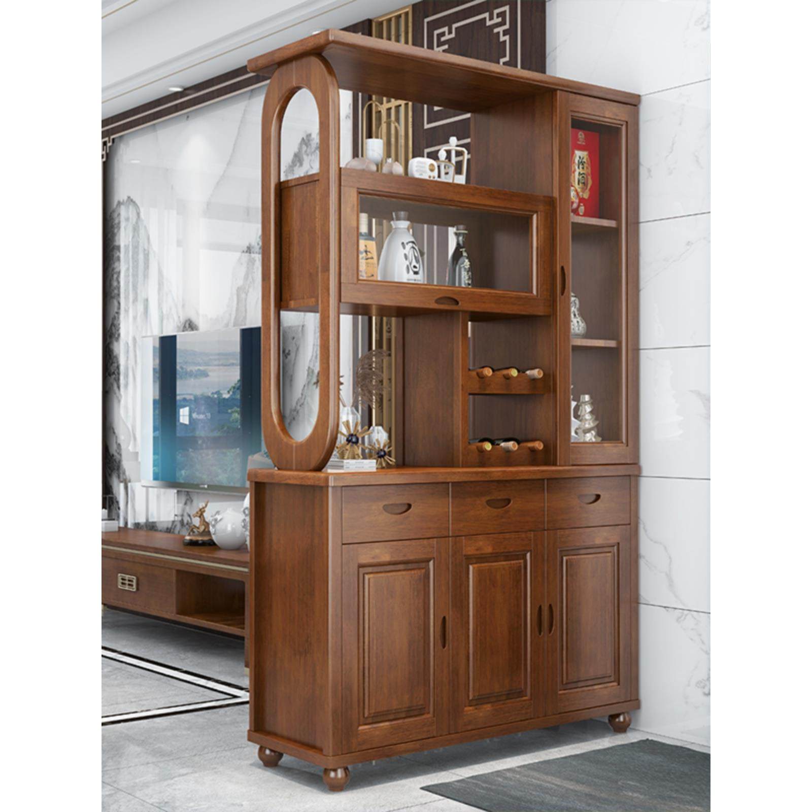 客厅隔断柜玄关鞋柜中式双面实木酒柜靠墙酒架进门间厅柜屏风入户