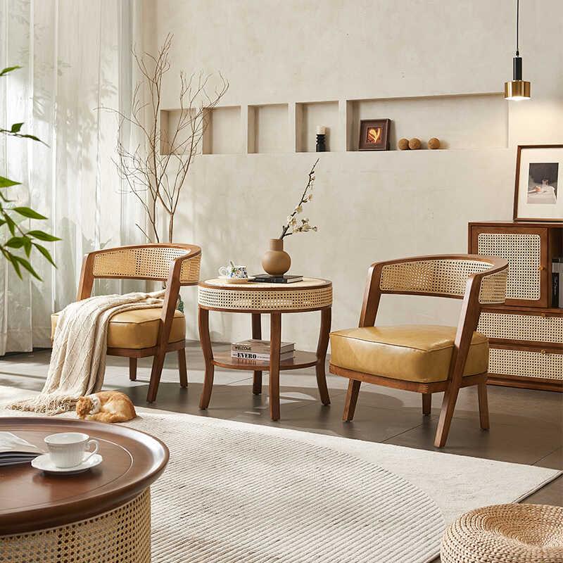 阳台藤编桌椅三件套组合现代家用客厅休闲沙发椅北欧实木单人藤椅