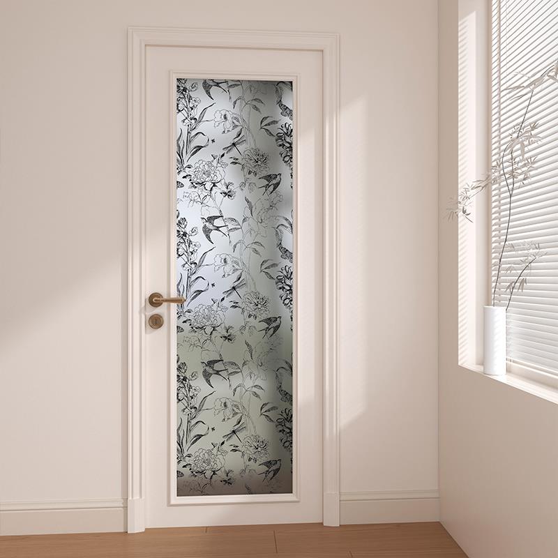 法式燕子玻璃门改色贴膜贴膜防窥隐私卫生间浴室门贴纸透光不透人