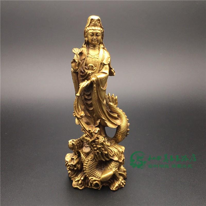 覆古怀旧铜器降龙观音菩萨铜像站龙观世音佛像风水铜器客厅摆件