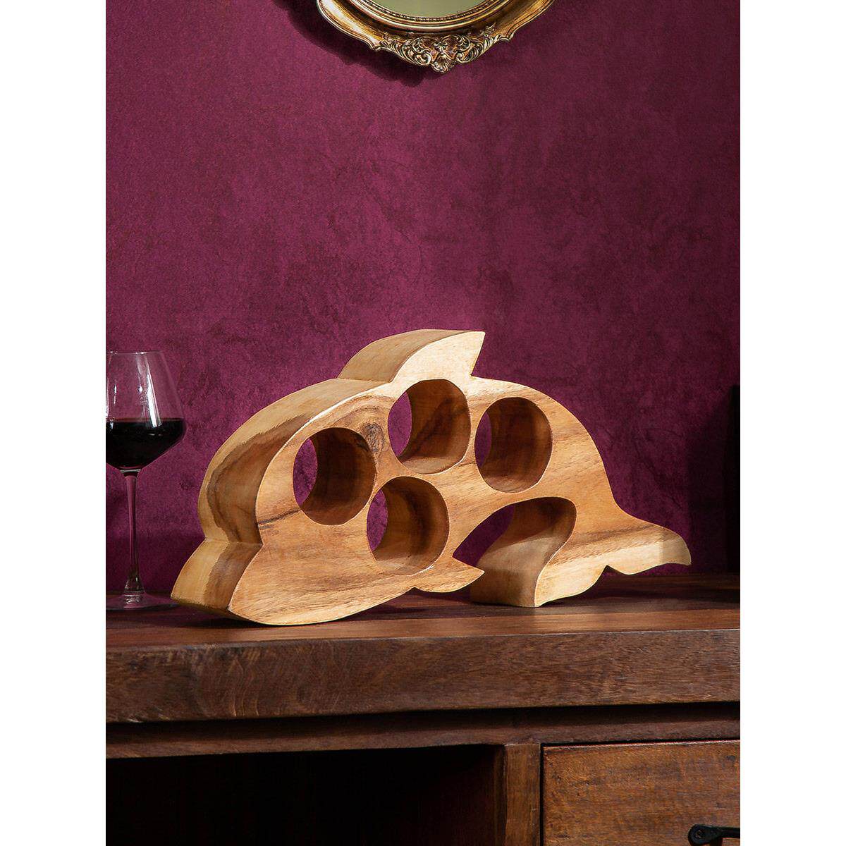 泰式实木海豚鱼造型红酒架瓶托摆件客餐厅装饰葡萄酒展示架子家用