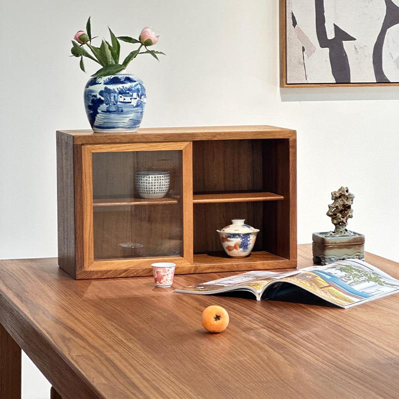 北欧缅甸柚木桌上收纳柜家用组合展示柜实木置物杯具柜桌面茶水柜