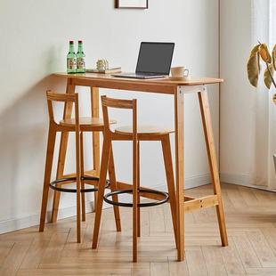吧台桌家用靠墙高脚长条桌实木民宿现代阳台休闲吧台椅窄桌椅组合