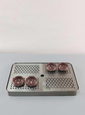 欧式轻奢长方形不锈钢储水式茶盘茶托茶几书房办公室软装家居饰品