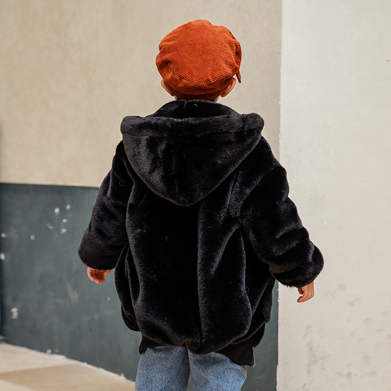 儿童加厚棉衣外套冬装新款男童女童加绒仿皮草宝宝毛毛衣连帽铺棉