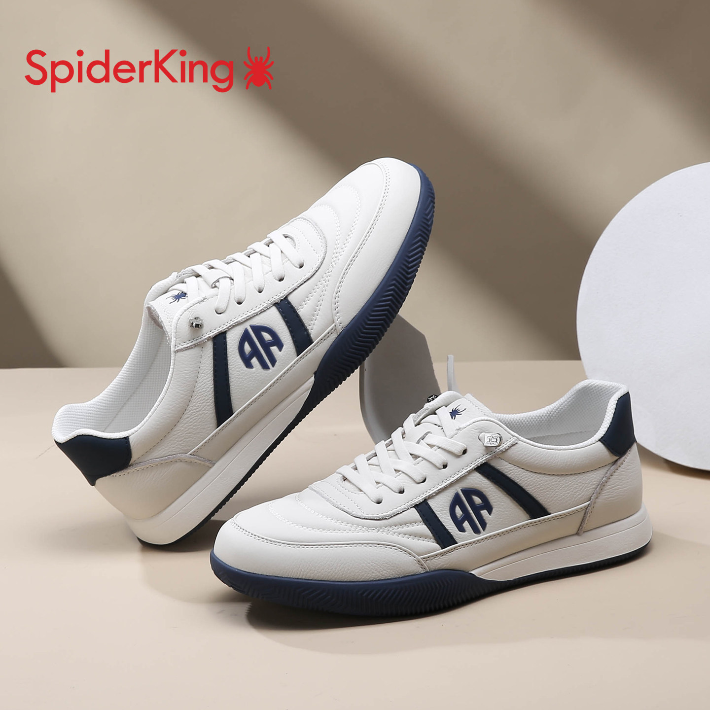 蜘蛛王男鞋2025秋冬新款真皮透气德训鞋休闲百搭软底小白鞋皮板鞋