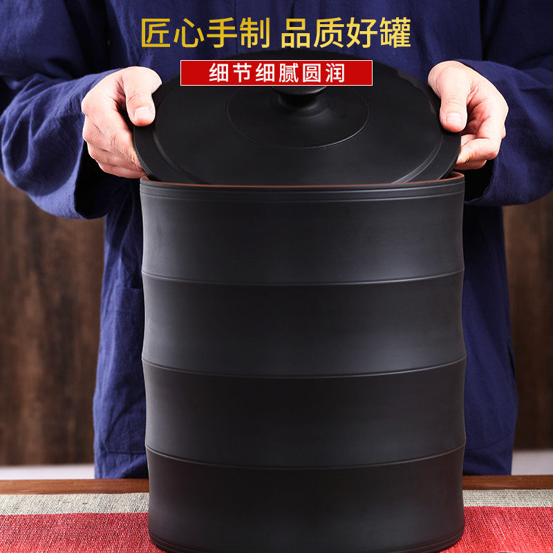 云南建水紫陶茶叶罐大号紫砂缸七饼存茶罐水缸粗陶陶罐陶瓷茶缸