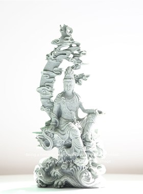 逍遥水月 自在观音中式阳台盆景装饰鱼缸造景桌面摆件礼物