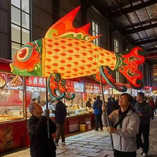 手持大型花灯鱼灯 大型古风发光鲤鱼动态花灯传统巡游道具锦鲤鱼