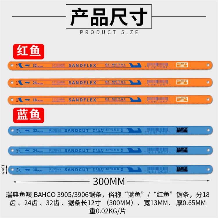 进口原装瑞典BAHCO百固鱼唛牌高速网手用锯条锯片12寸18T24T32T