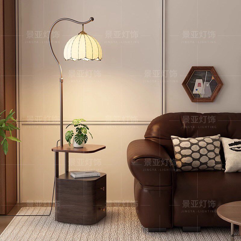 落地灯实木床头柜一体中古风卧室高级感客厅沙发旁边氛围边几台灯,家装灯饰光源,置物功能落地灯,淘宝优惠券,粉丝福利购,淘宝优惠卷