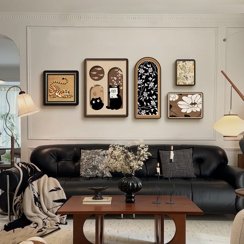 中古风客厅装饰画法式复古沙发背景墙挂画高级感小众组合壁画猫咪,家居饰品,现代装饰画,淘宝优惠券,粉丝福利购,淘宝优惠卷